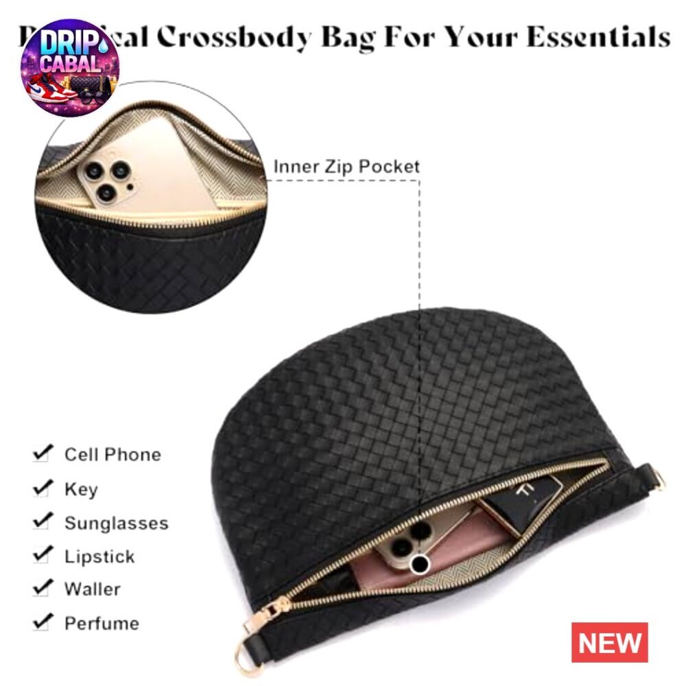 Leather Woven Crossbody Bag Adjustable Strap Fanny Pack - Picture 4 of 6